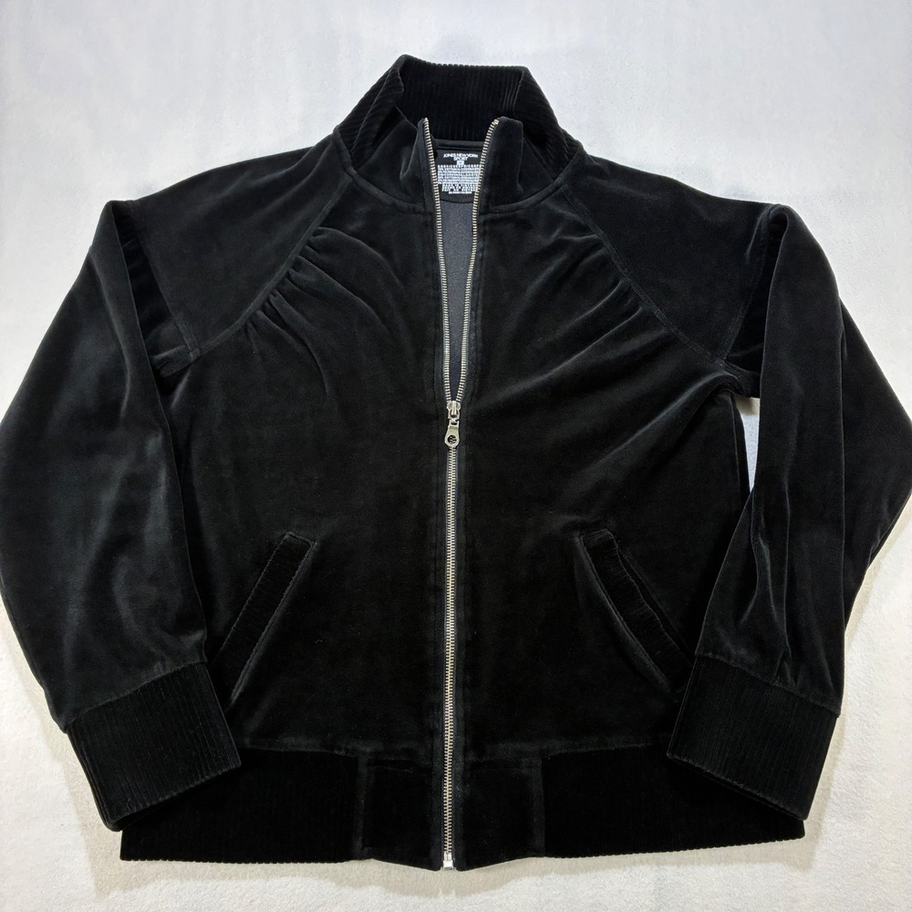 Jones New York Sport Velour Track Jacket Womens Medium Black Full Zip Y2K Soft